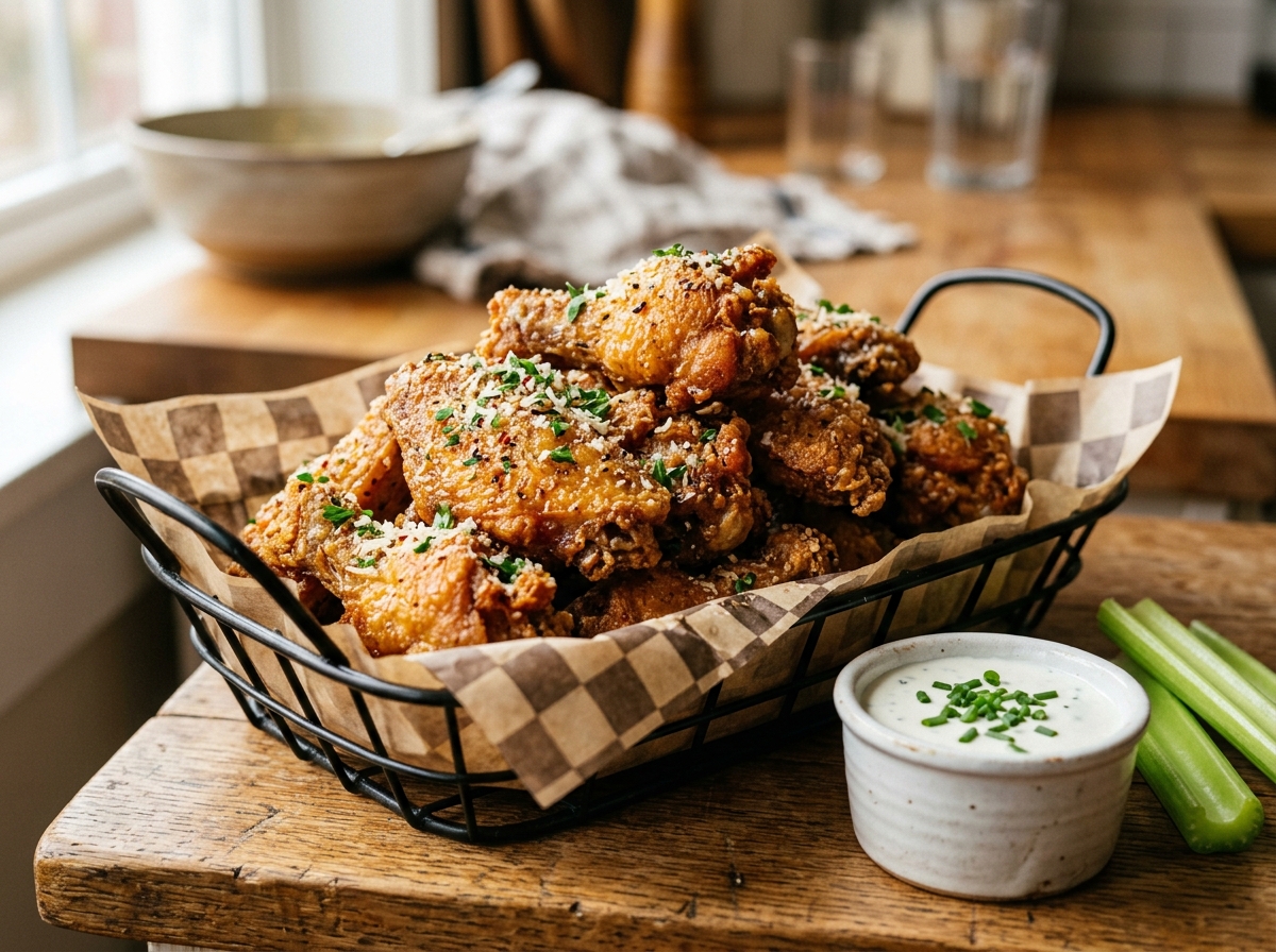 Unlocking Ultra-Crispy Air Fryer Chicken Wings with Baking Powder - Ultra crispy air fryer chicken wings with savory seasoning and fresh herbs