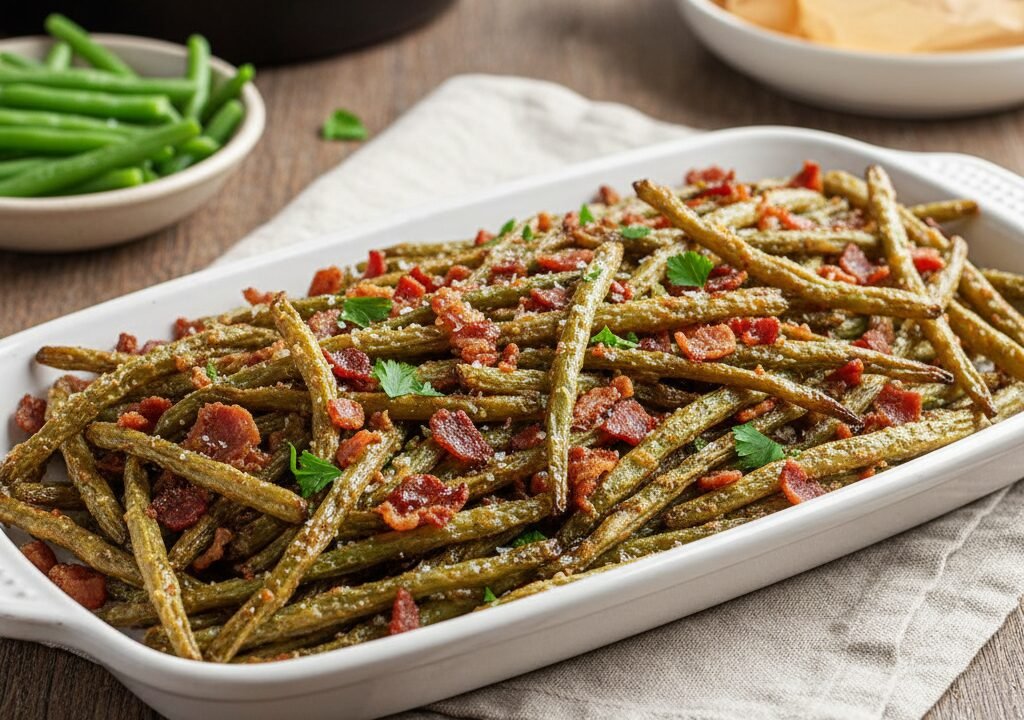 Crispy Air Fryer Green Beans with Bacon